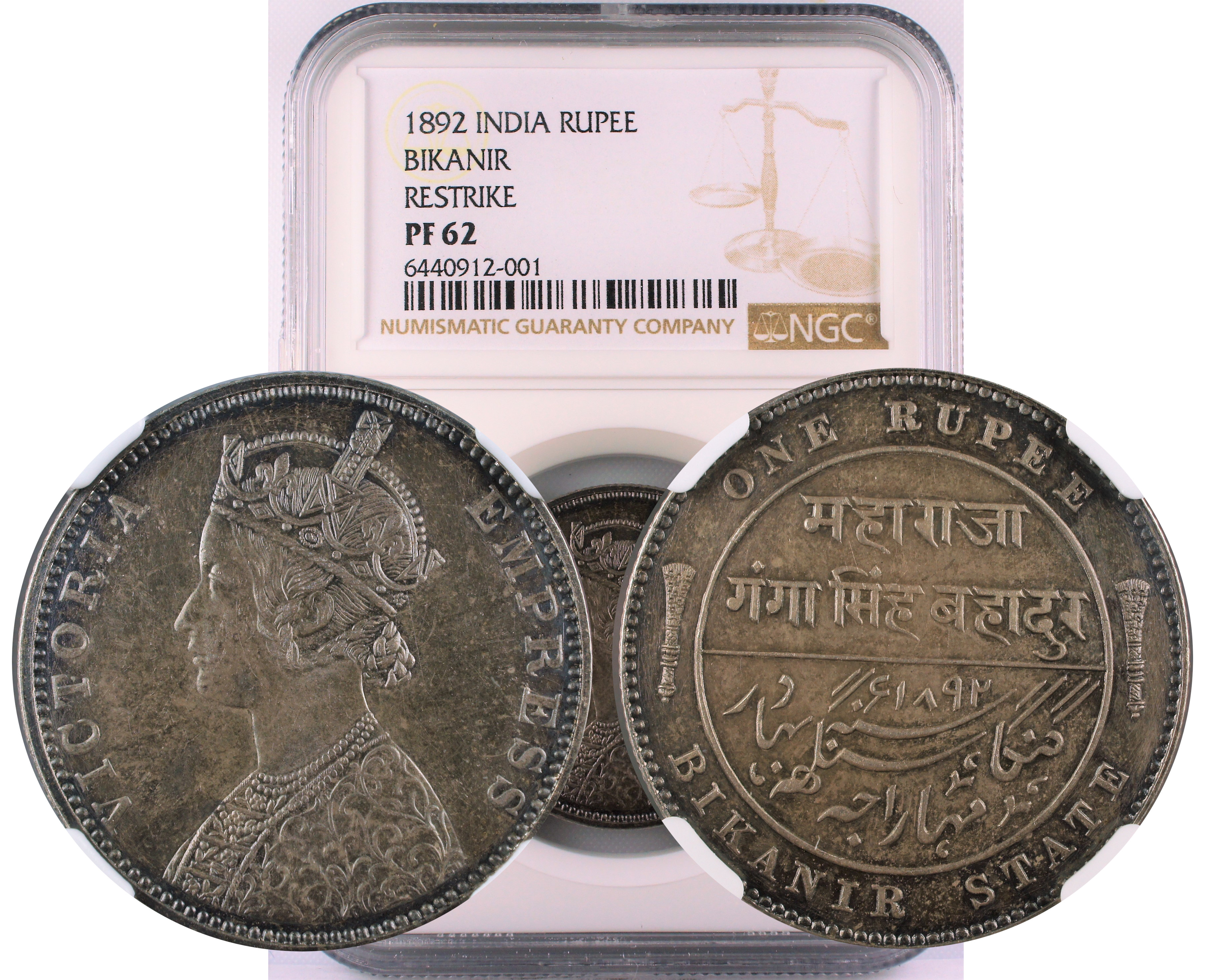 1892 INDIA RUPEE BIKANIR RESTRIKE PF62