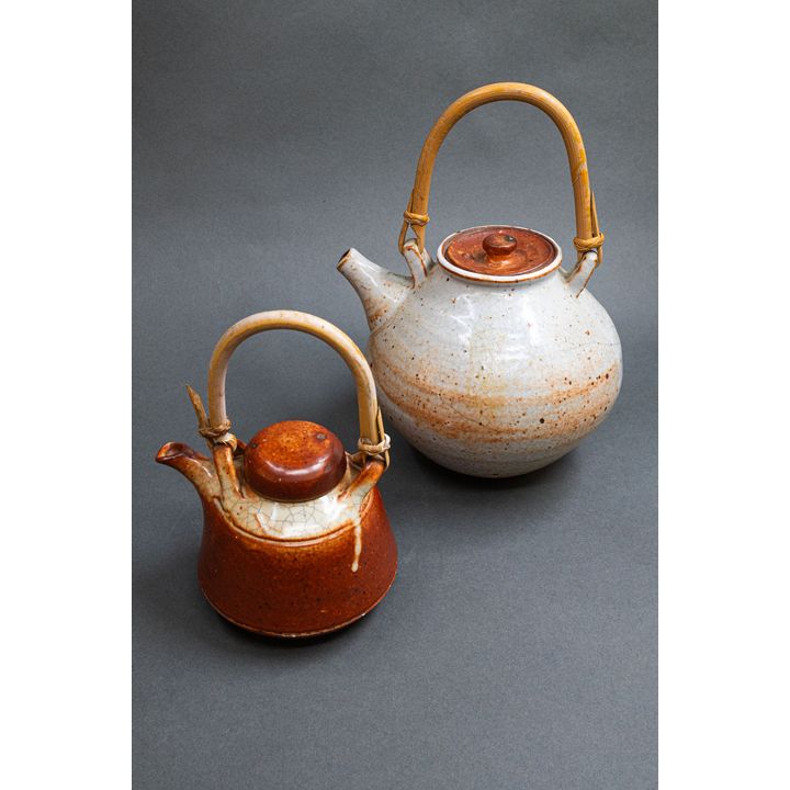 New Zealand Studio Pottery - Two shino glaze teapots