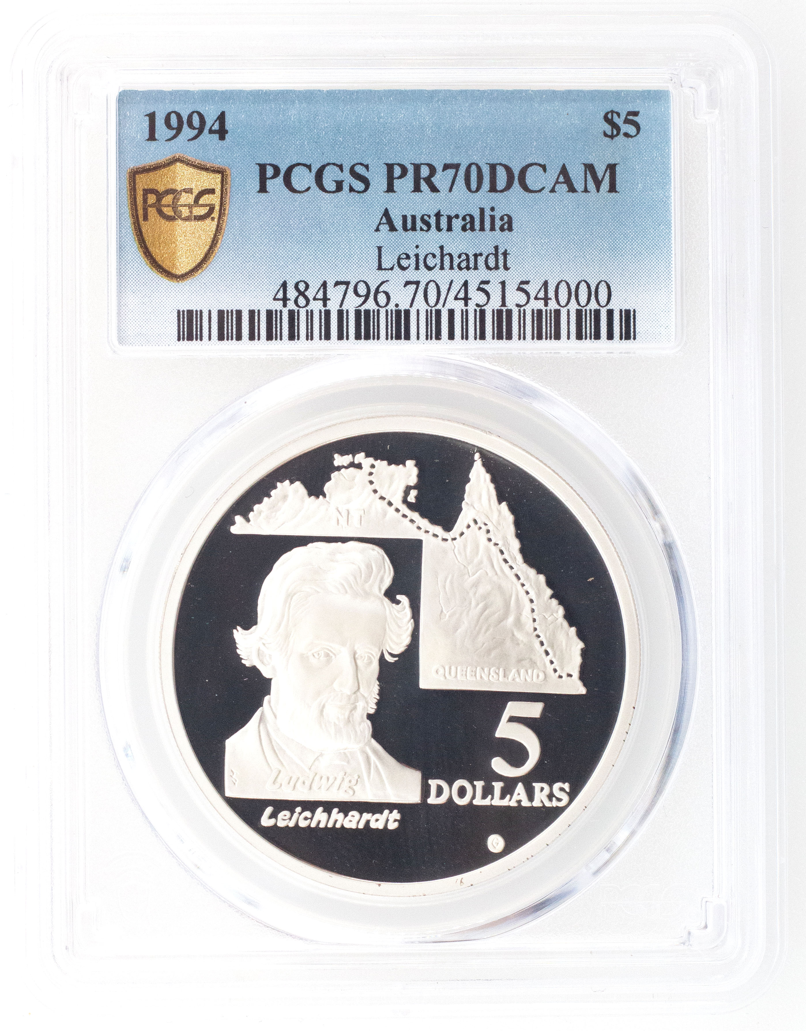 1994 Australia Five Dollar, $5 Silver Leichardt PCGS - PR70DCAM POP 9/0 -000