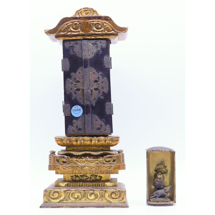 2pc Meiji Japanese Gilt Zushi Shrines 3.75'' and 13''