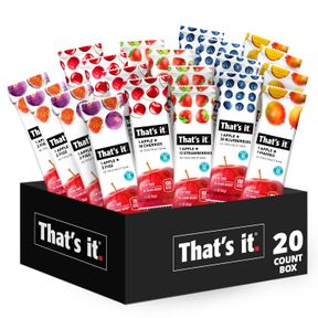FRUIT BARS SNACK GIFT BOX (20 PACK) - 100% NATURAL, GLUTEN-FREE, VEGAN FRUIT SNACKS VARIETY PACK - BEST BY: 10/01/2026