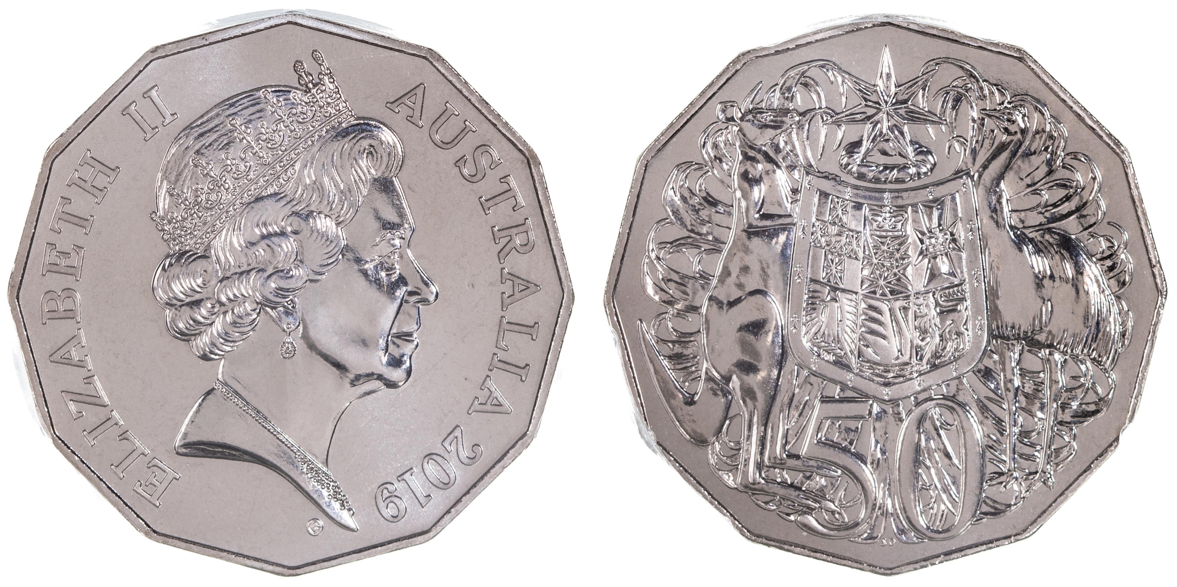 Elizabeth II, Dodecagon 50th Anniv., V. Gottwald Effigy, Fifty Cent, 2019, PCGS MS 68
