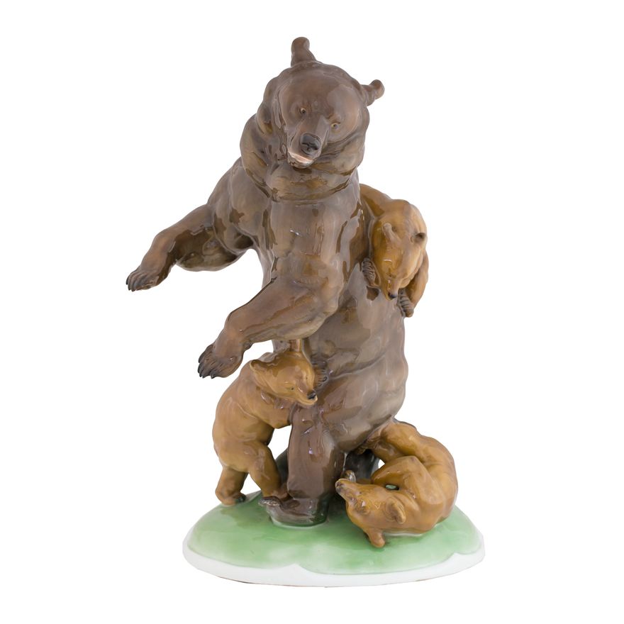 Figura niedźwiedzicy z młodymi, Porzellanfabrik Fraureuth, l. 1919-1926