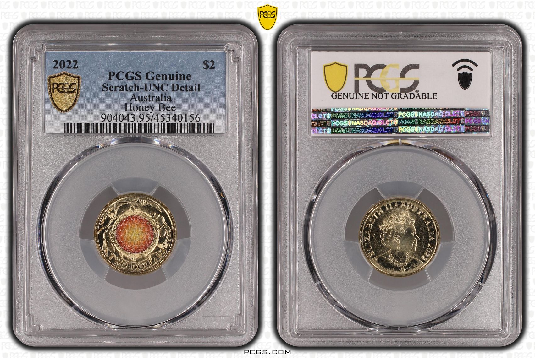 2022 Australia Two Dollar, $2 Honey Bee PCGS - Genuine - UNC Details (95 - Scratch) -156