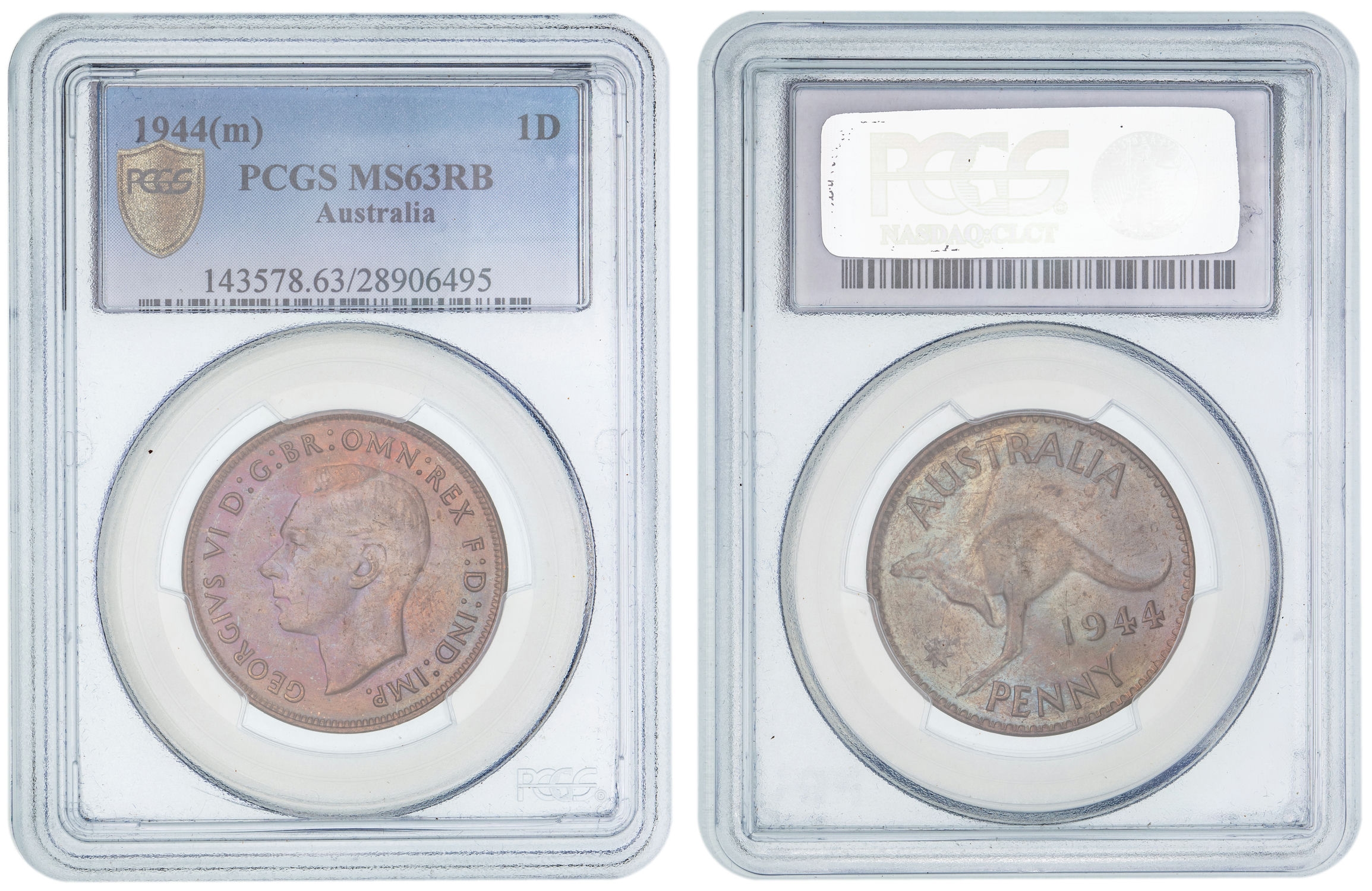 George VI, Penny, 1944, PCGS MS63RB