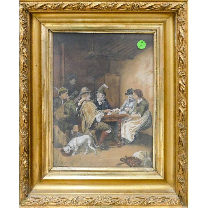 Otto Graeff ''German Interior Scene'' 1886 Watercolor Framed 17''14''