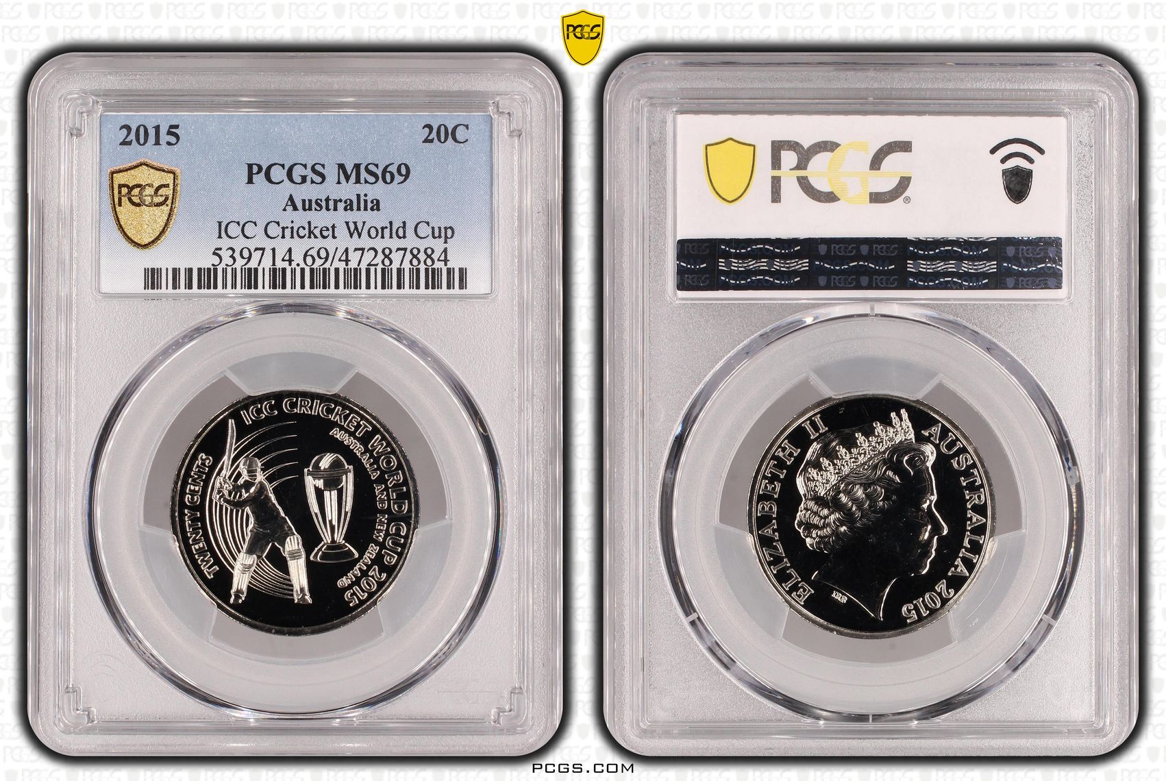Elizabeth II, ICC Cricket World Cup, Twenty Cent, 2015, PCGS MS69