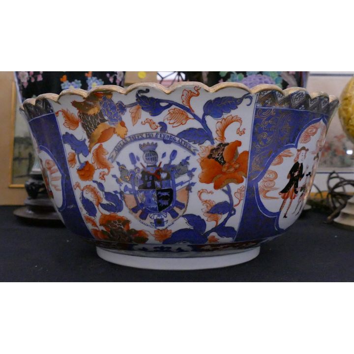 Japanese Armorial Imari Large Scalloped Bowl- 7x14''