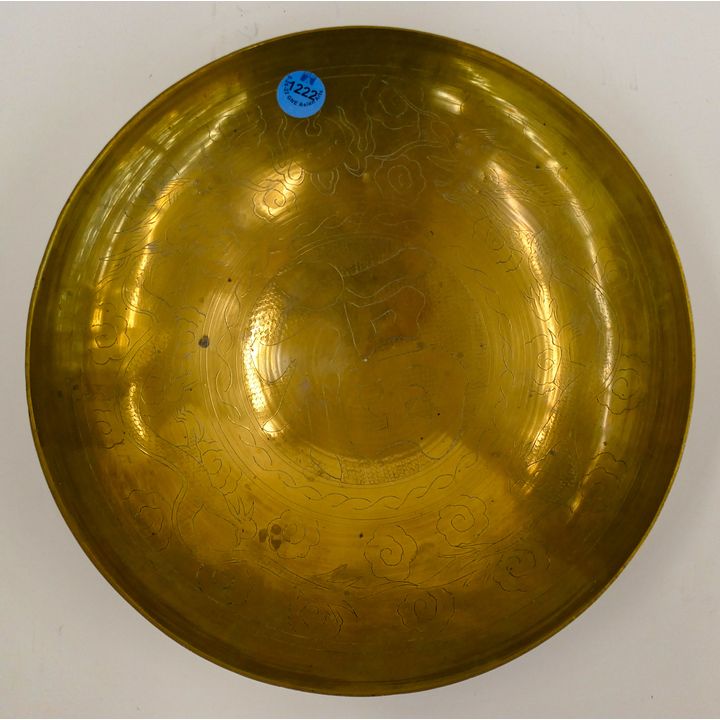 Old Chinese Brass Longevity Bowl 10''