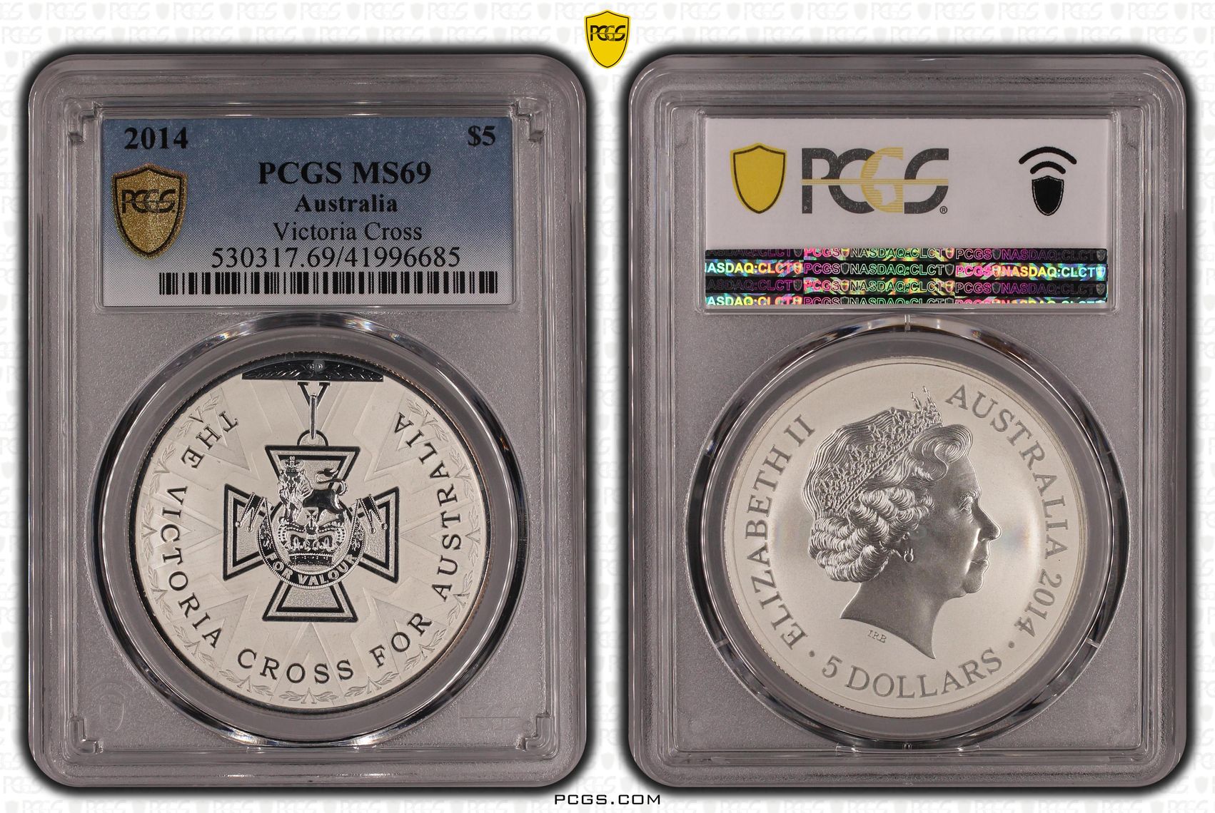 2014 Australia Five Dollar, $5 Silver Victoria Cross - Frosted Uncirculated PCGS - MS69 -685