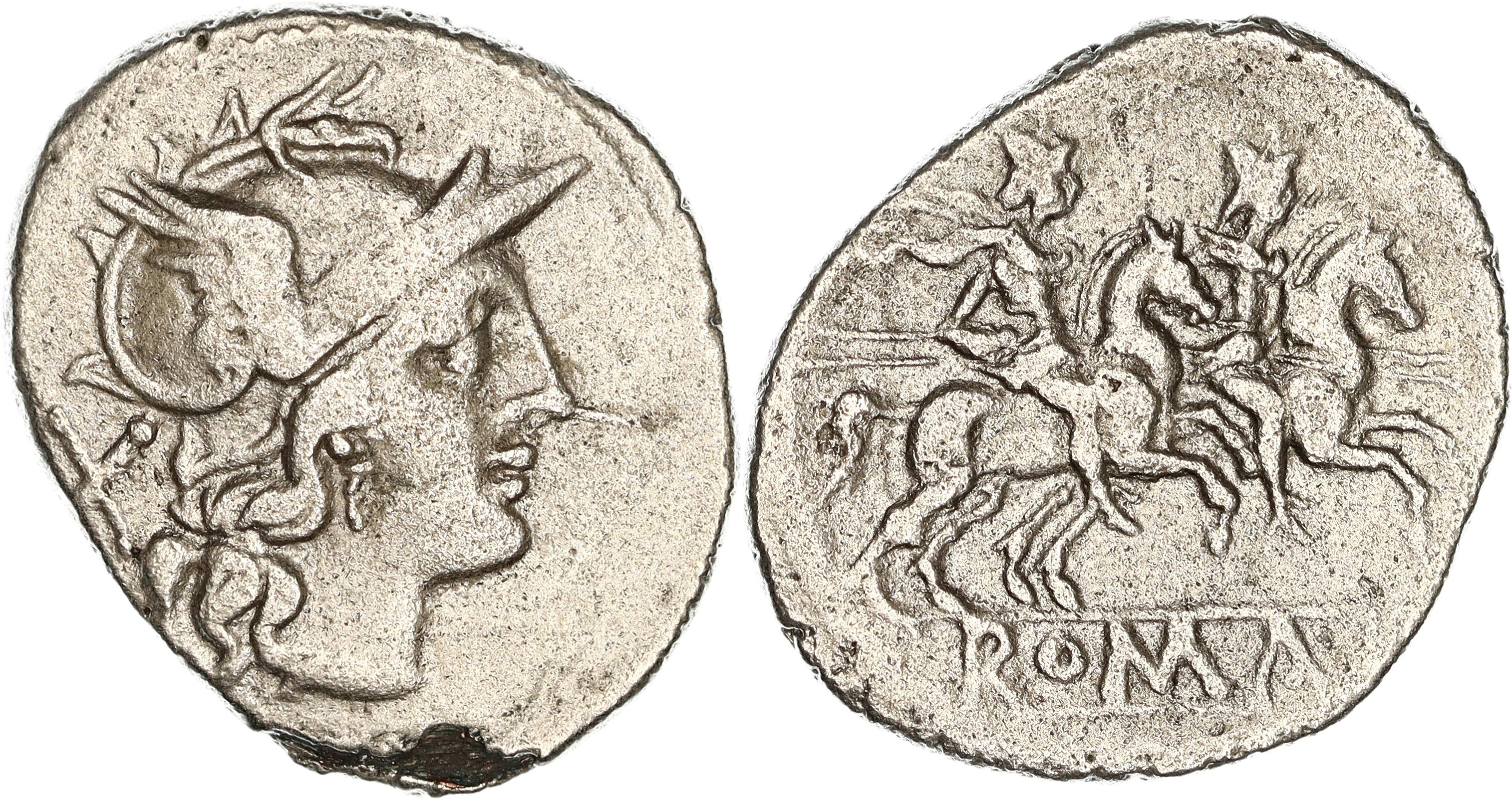 Roman Republic, Anonymous Issue, Silver Denarius, 189-180 BC, gF-nVF