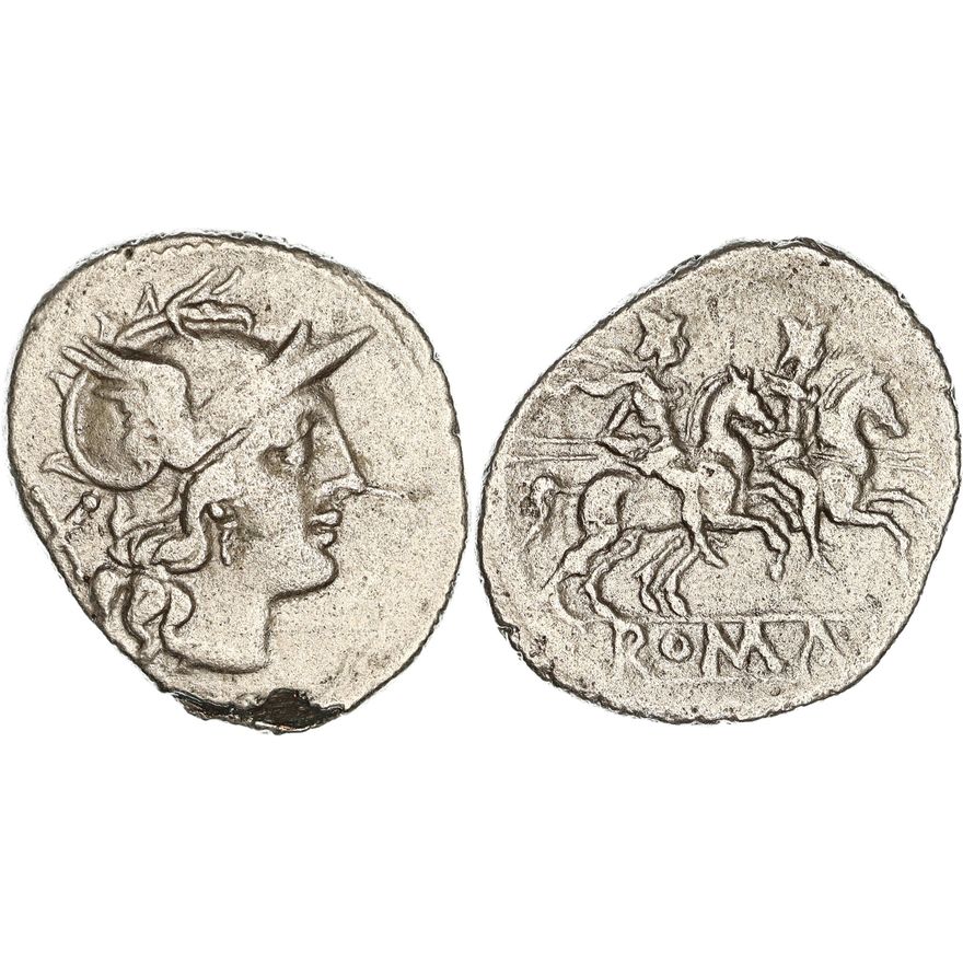 Roman Republic, Anonymous Issue, Silver Denarius, 189-180 BC,  gF-nVF