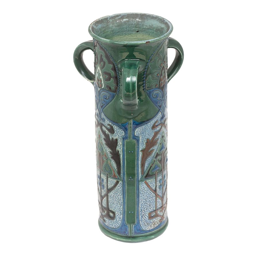 Wazon z trzema uchwytami, C. H. Brannam, Barum Ware, Devon, Anglia, 1909 r.