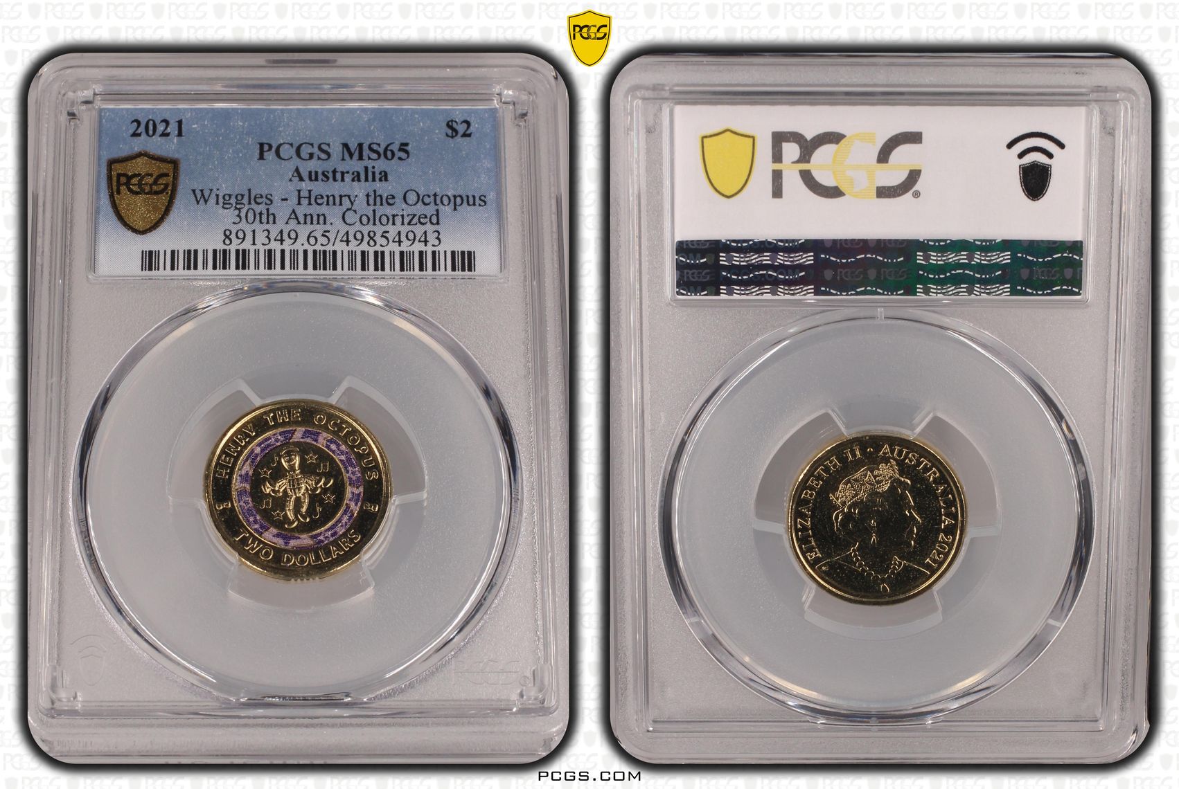 Wiggles - Henry the Octopus , Two Dollar, 2021, PCGS MS65