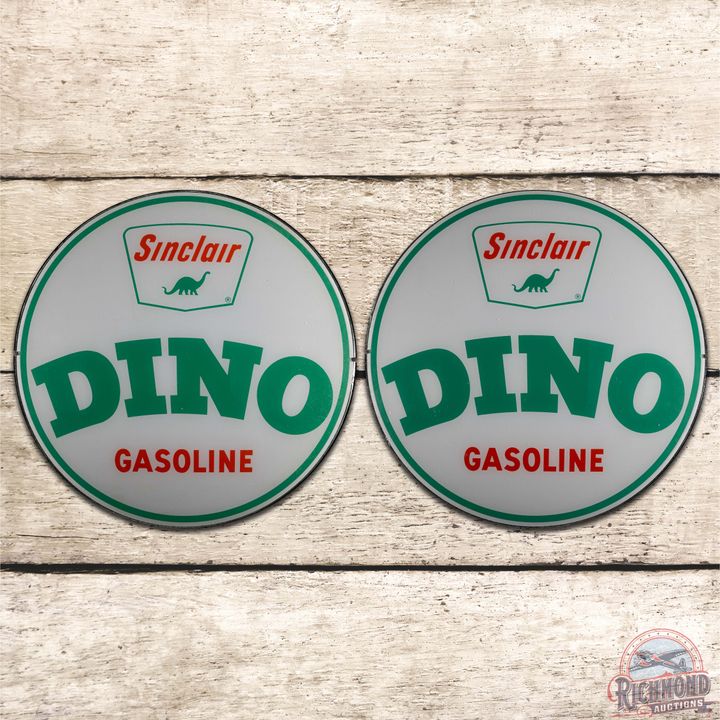 NOS Sinclair Dino Gasoline Lot of 2 13.5" Gas Pump Globe Lenses w/ Logo