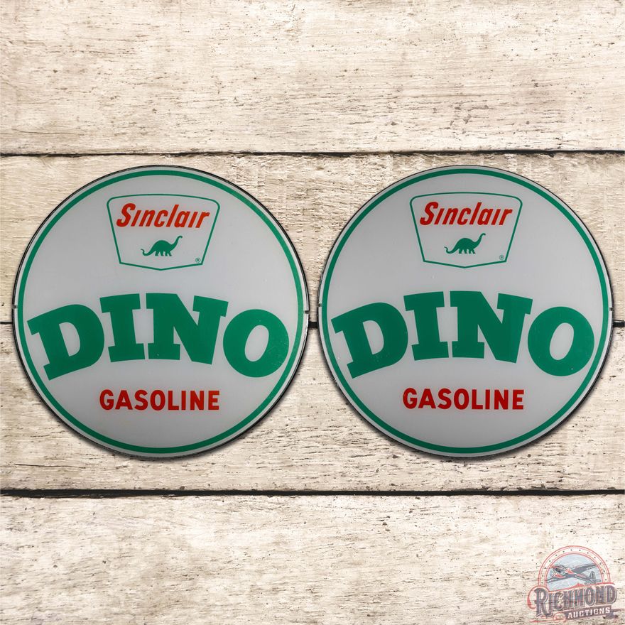 NOS Sinclair Dino Gasoline Lot of 2 13.5" Gas Pump Globe Lenses w/ Logo