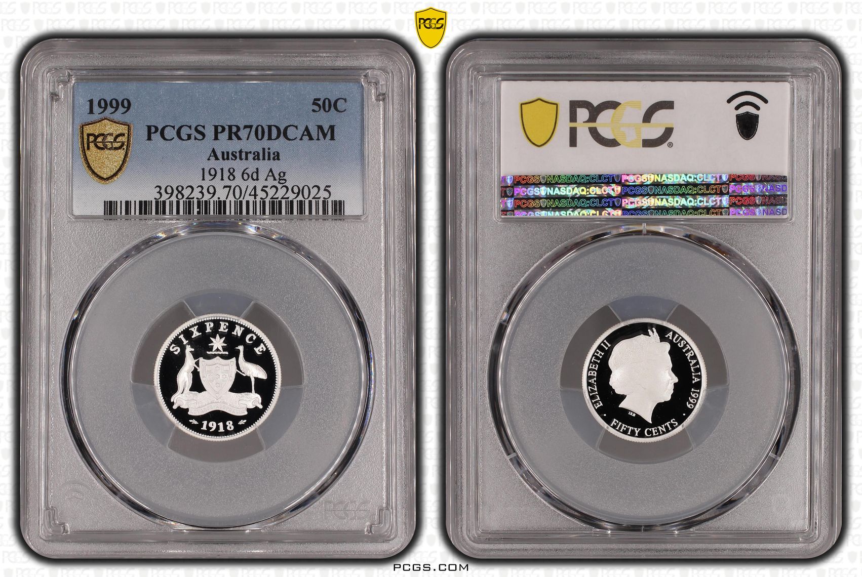 1999 Australia Fifty Cent, 50c Silver Proof 1918 6d Ag PCGS - PR70DCAM POP 33/0 -025