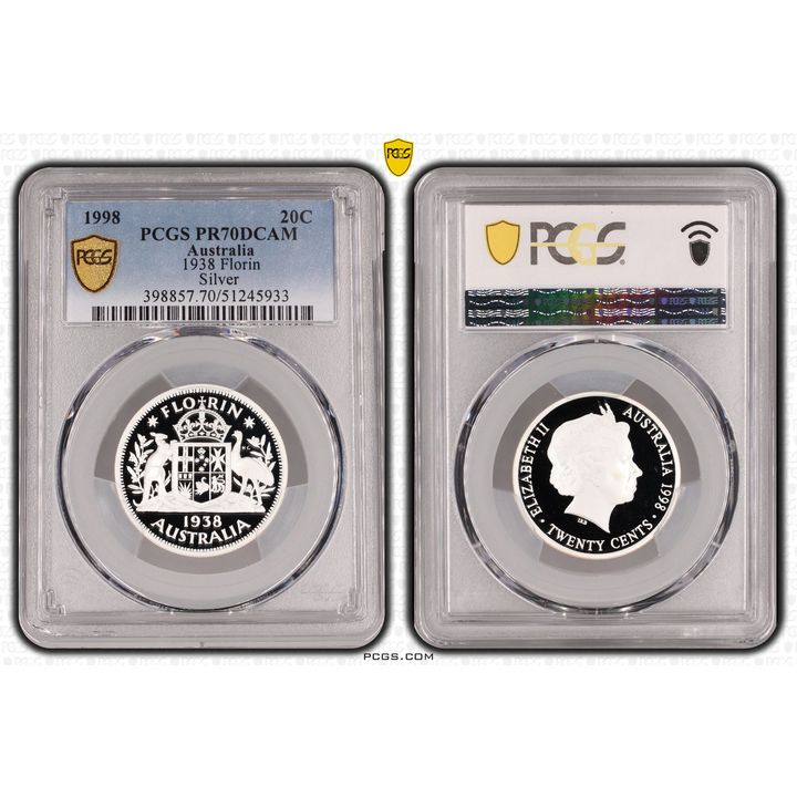 1938 Florin Silver, Twenty Cent, 1998, PCGS PR70DCAM