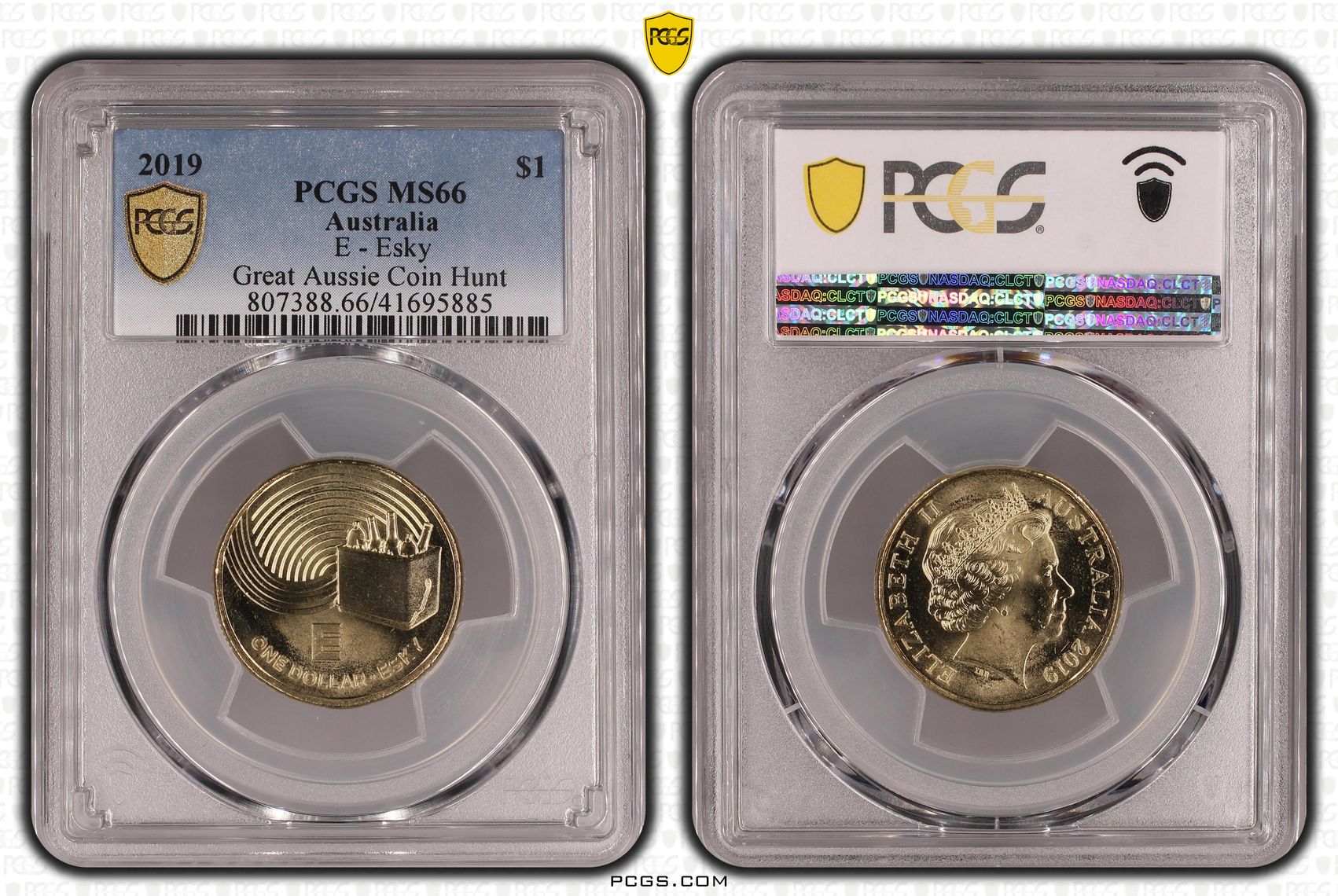 416 · 2019 Australia One Dollar, $1 E - Esky Great Aussie Coin Hunt PCGS - MS66 -885