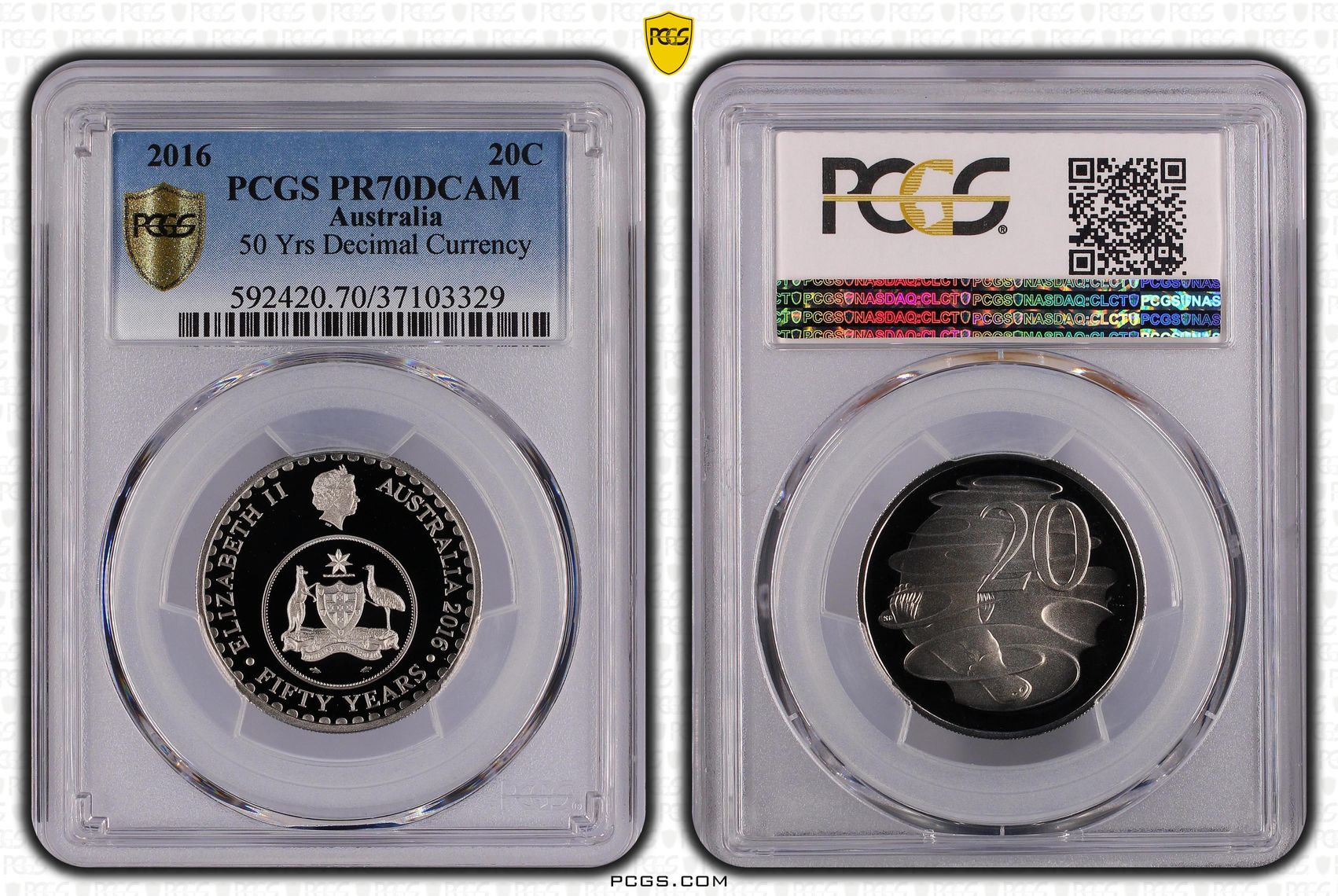 50 Yrs Decimal Currency, Twenty Cent, 2016, PCGS PR70DCAM