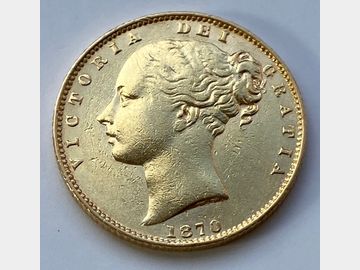 1870 VICTORIA #DIE 1 SHIELD GOLD SOVEREIGN