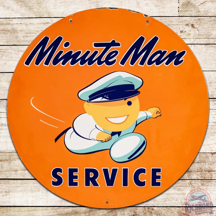 30" Union 76 Minuteman Service DS Porcelain Sign w/ Speedy