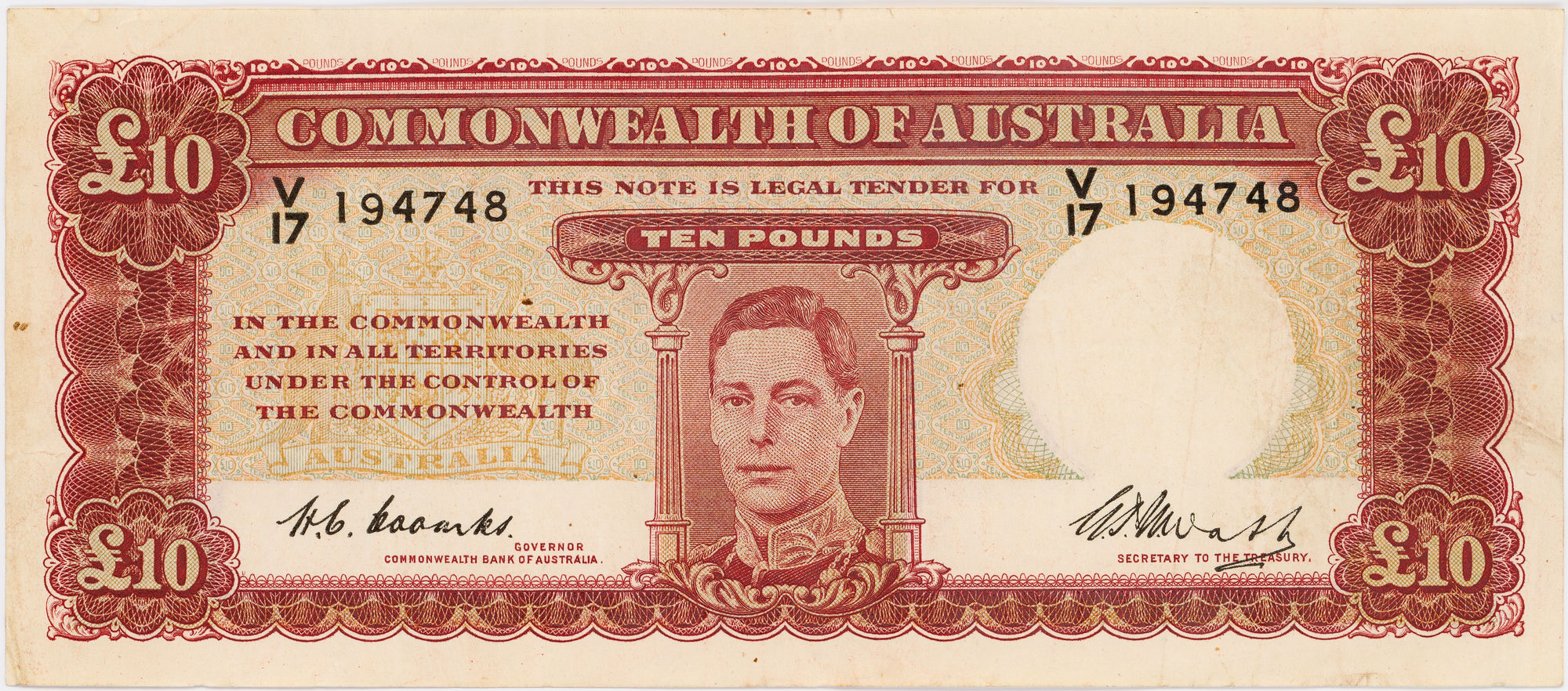 Coombs/Watt, Ten Pounds, 1949, VF