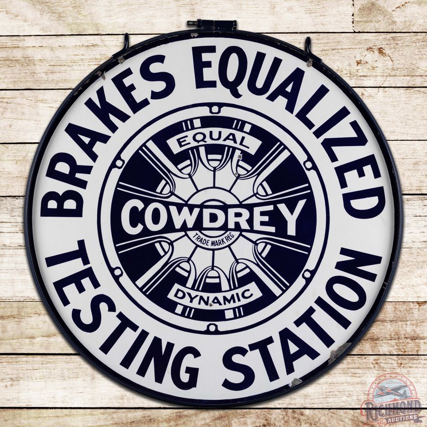 Cowdrey Brakes Equalized Service Station 36" Double Sided Porcelain Sign w/ Ring