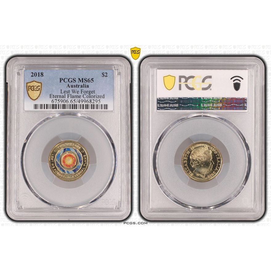 Lest We Forget - Eternal Flame Colorized, Two Dollar, 2018, PCGS MS65