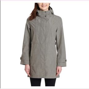 WOMEN'S KIRKLAND SIGNATURE WATERPROF WIND RESISTANT HOODED RAINCOAT LIGHT GRAY SZ MED