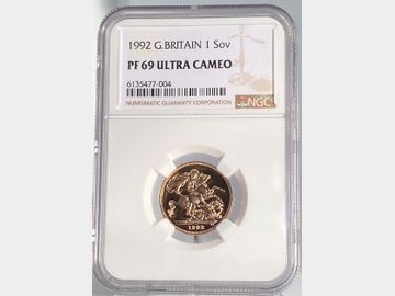 1992 ELIZABETH II GOLD PROOF SOVEREIGN PF69 UCAM