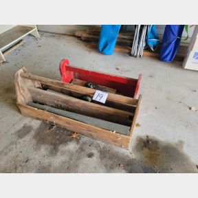 Pair of wood carpenter tool boxes and steel pipe