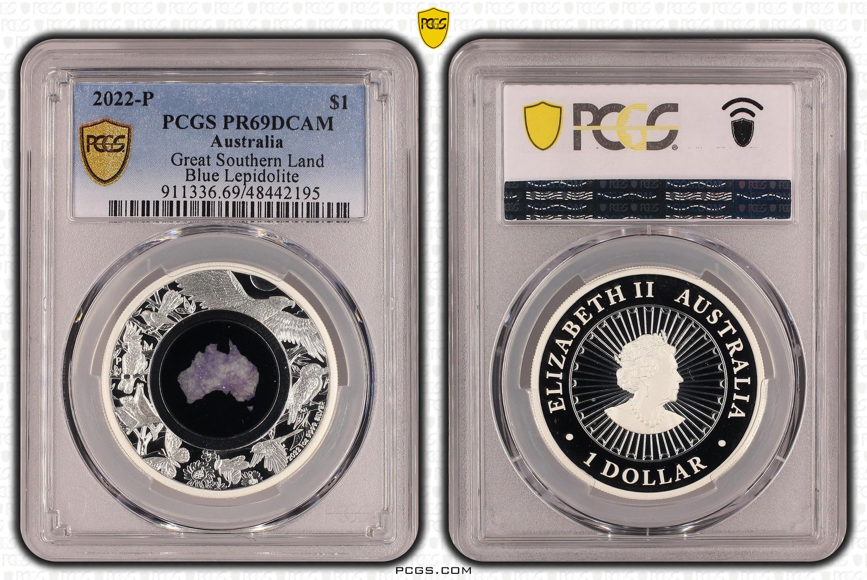 Great Southern Land Blue Lepidolite, One Dollar, 2022-P, PCGS PR69DCAM