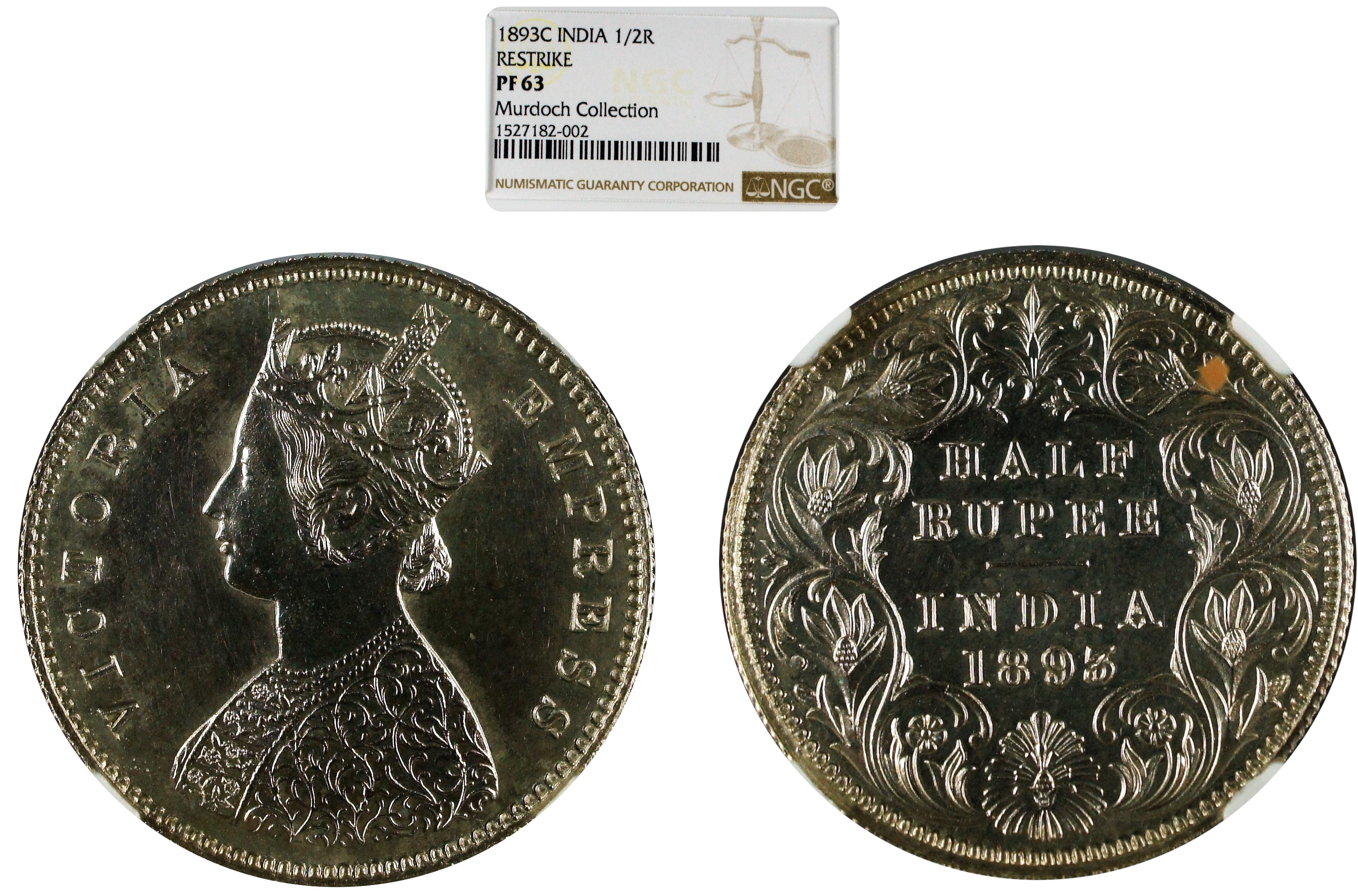India British 1893 C 1/2 Rupee Restrike NGC PF63 - Ex Murdoch Collection