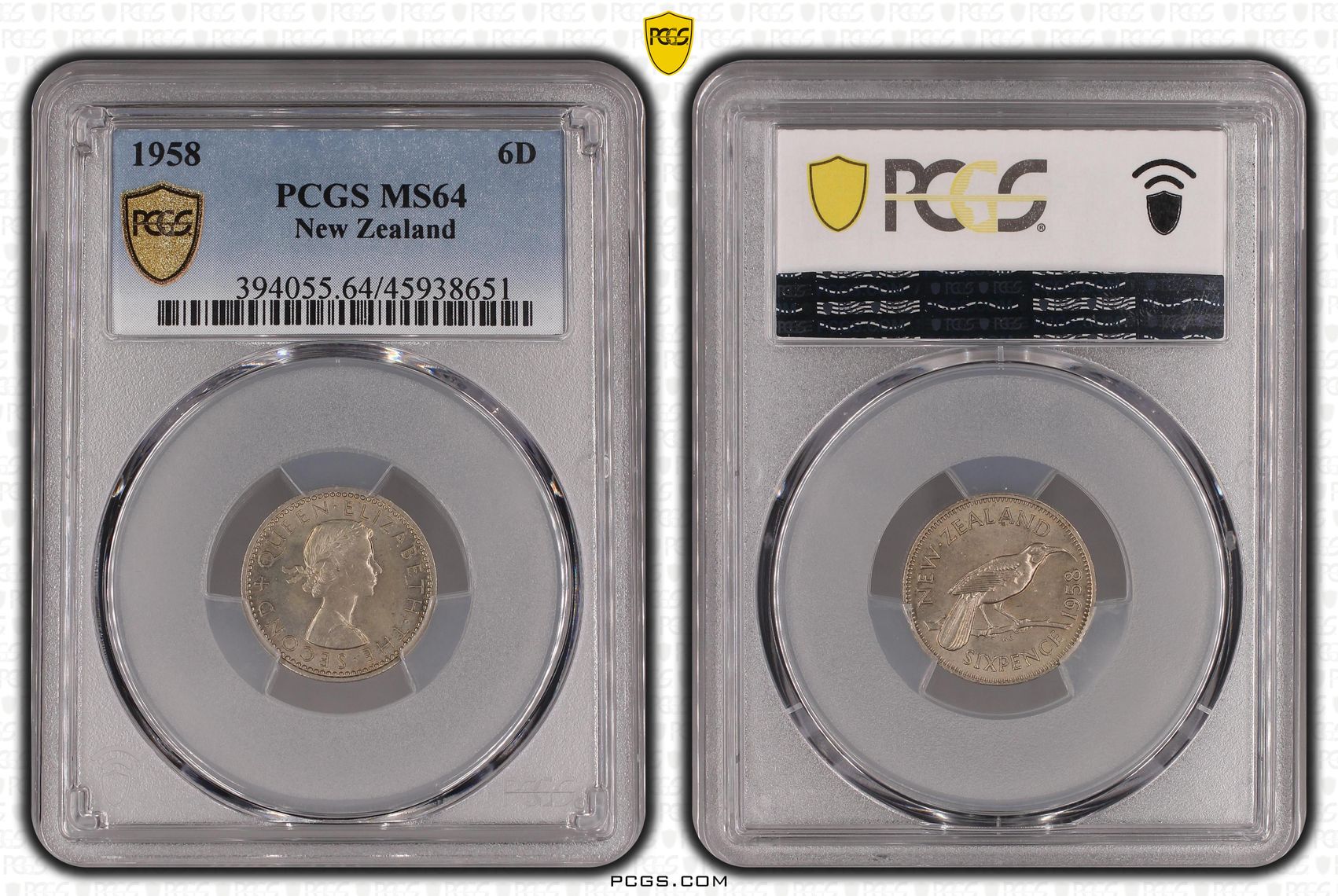 1958 New Zealand Sixpence PCGS - MS64 -651