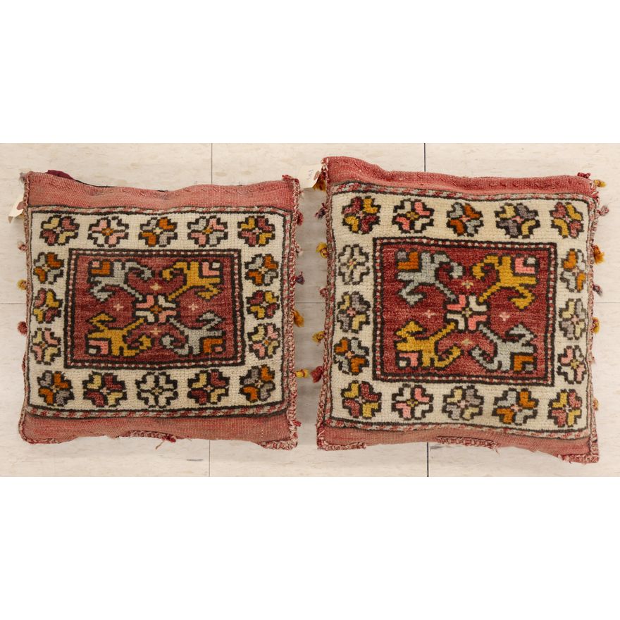 Pair Semi Antique Turkish Oriental Bag Pillows