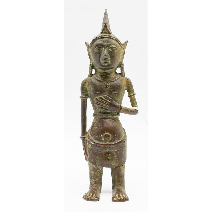 Antique Laotian Bronze Standing Deity 7.25''