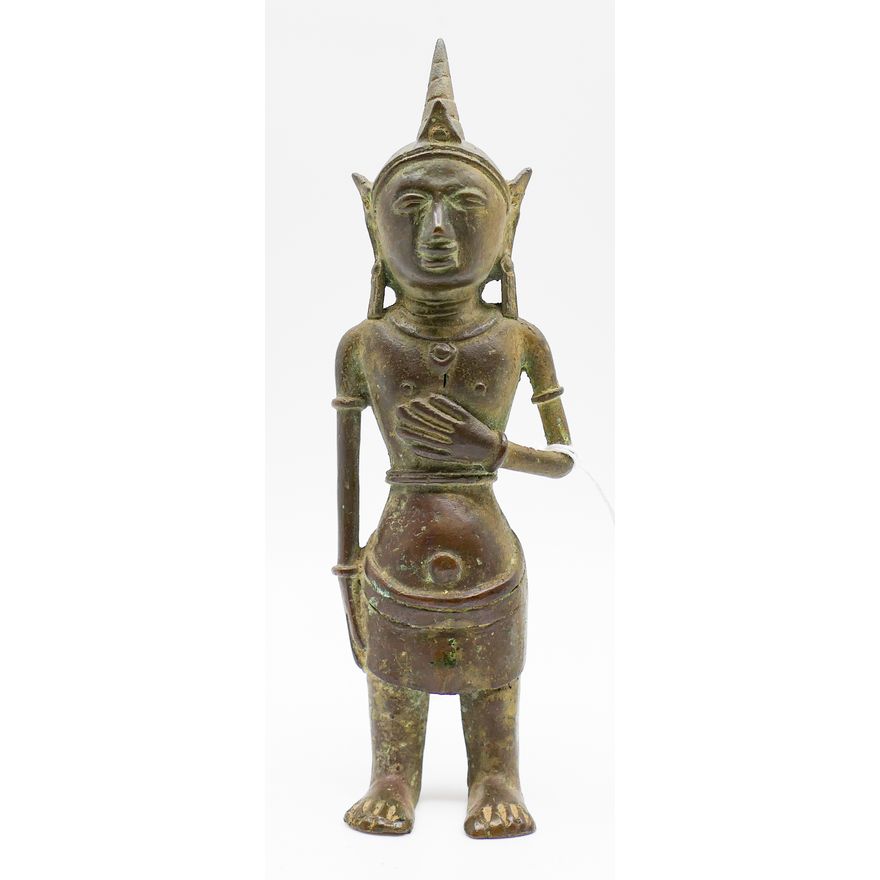 Antique Laotian Bronze Standing Deity 7.25''