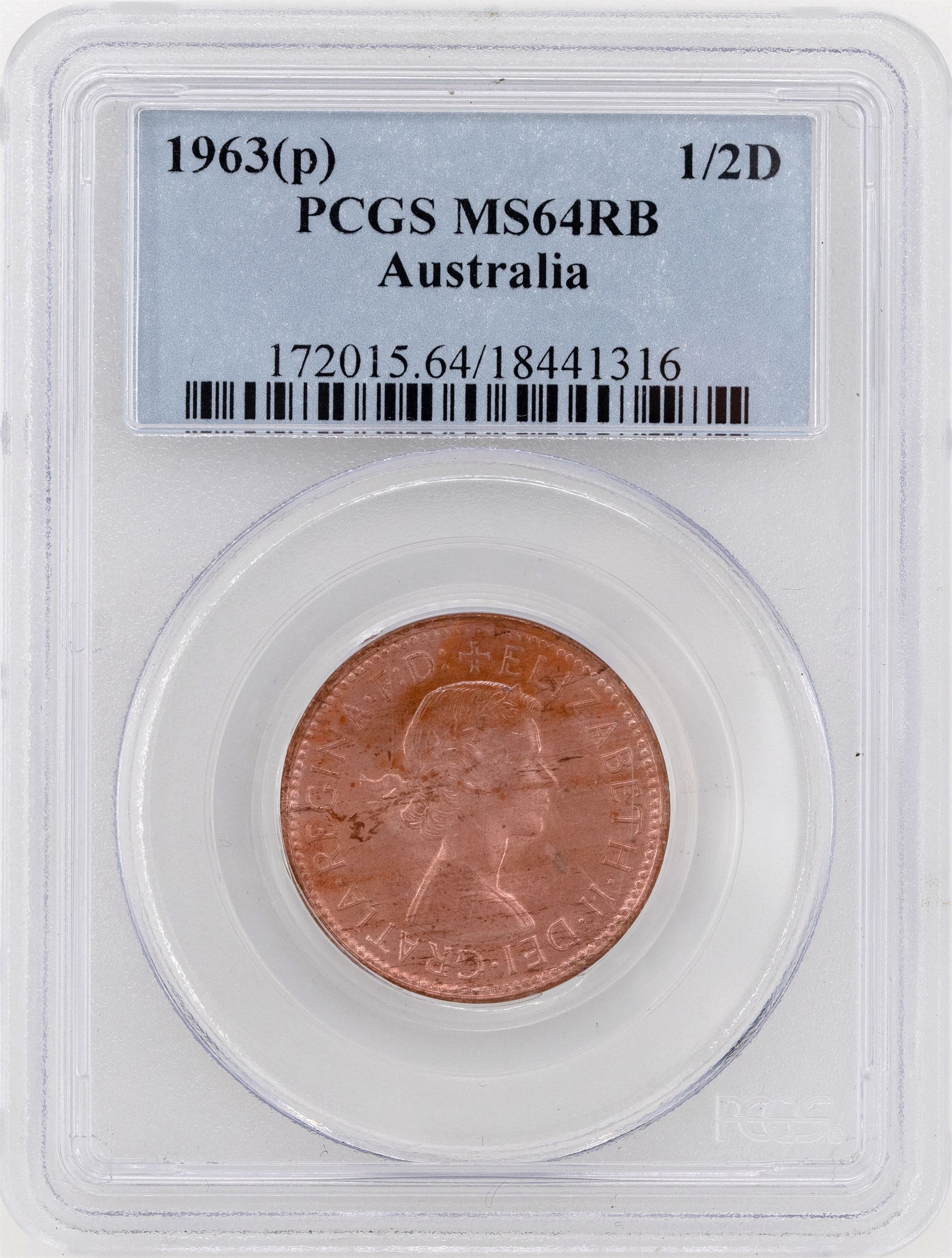1963(p) Australia Half Penny PCGS - MS64RB -316