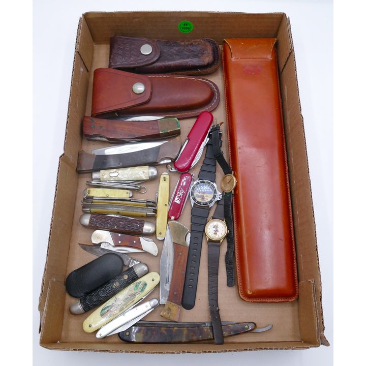 Box Old Pocket Knives and Wrist Watches etc.
