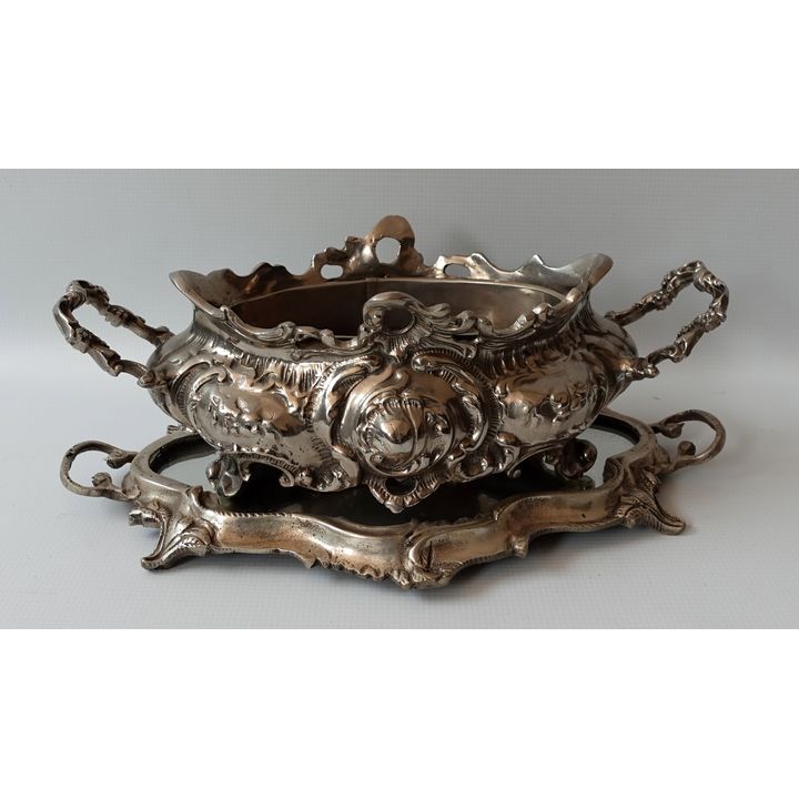 TWO-HANDLED JARDINIERE WITH MIRRORED STAND