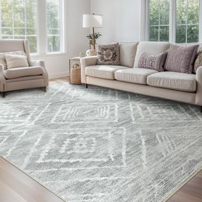 AREA RUG 6X9 RUG MACHINE WASHABLE NON-SLIP LOW PILE PRINT PATTERN WESTERN RUG FOR LIVING ROOM BEDROOM ENTRYWAY-LIGHT GREY/CREAM