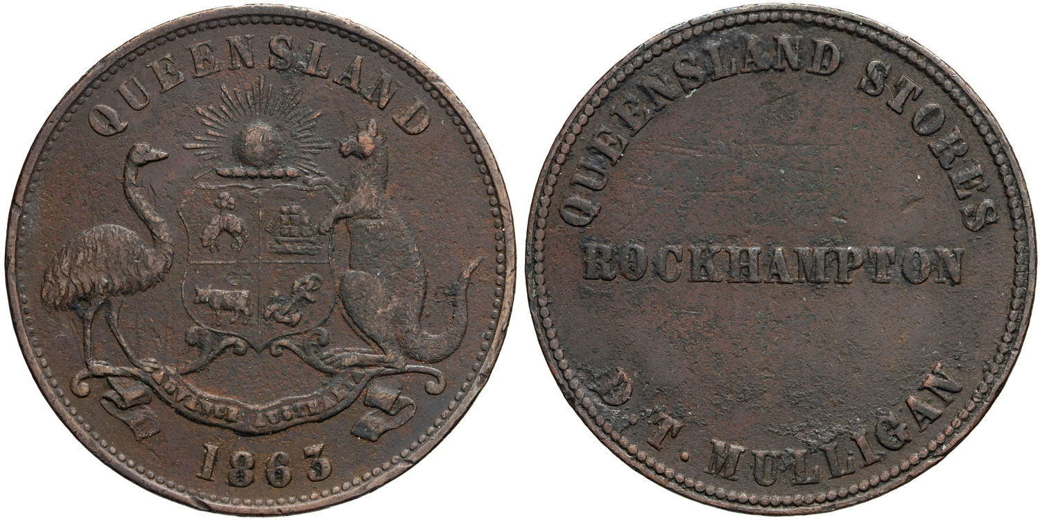 A.205 Mulligan, D.T. Rockhampton, Queensland, Penny, 1863, aFine