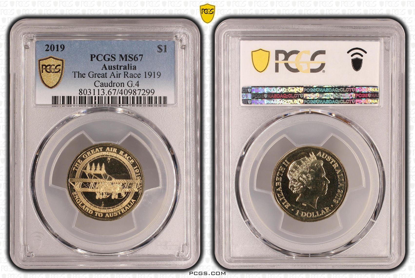 463 · The Great Air Race 1919 Caudron G.4, One Dollar, 2019, PCGS MS67