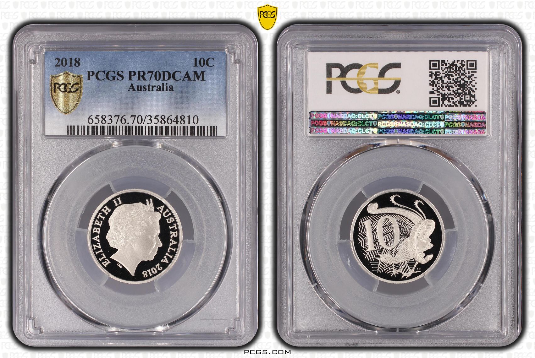 Top pop, Ten Cent, 2018, PCGS PR70DCAM