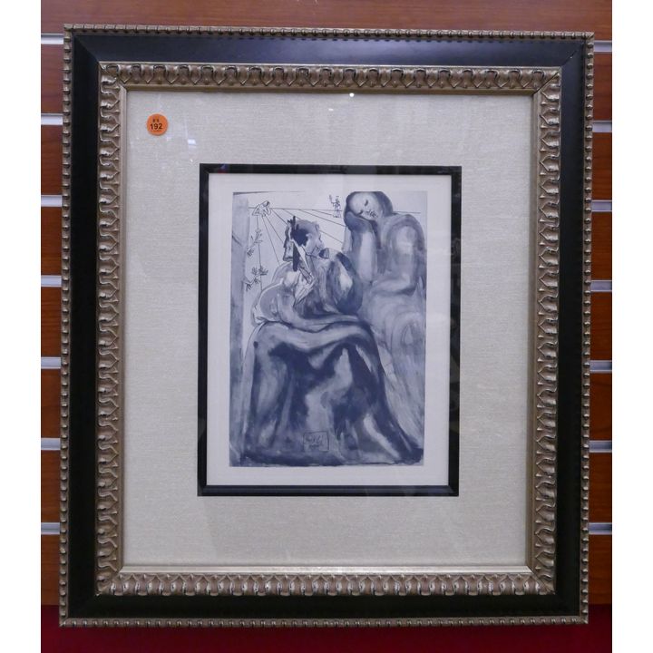 Salvador Dali 'Dante's Confession' Etching on Rives Paper Framed w/ COA- 21x19''