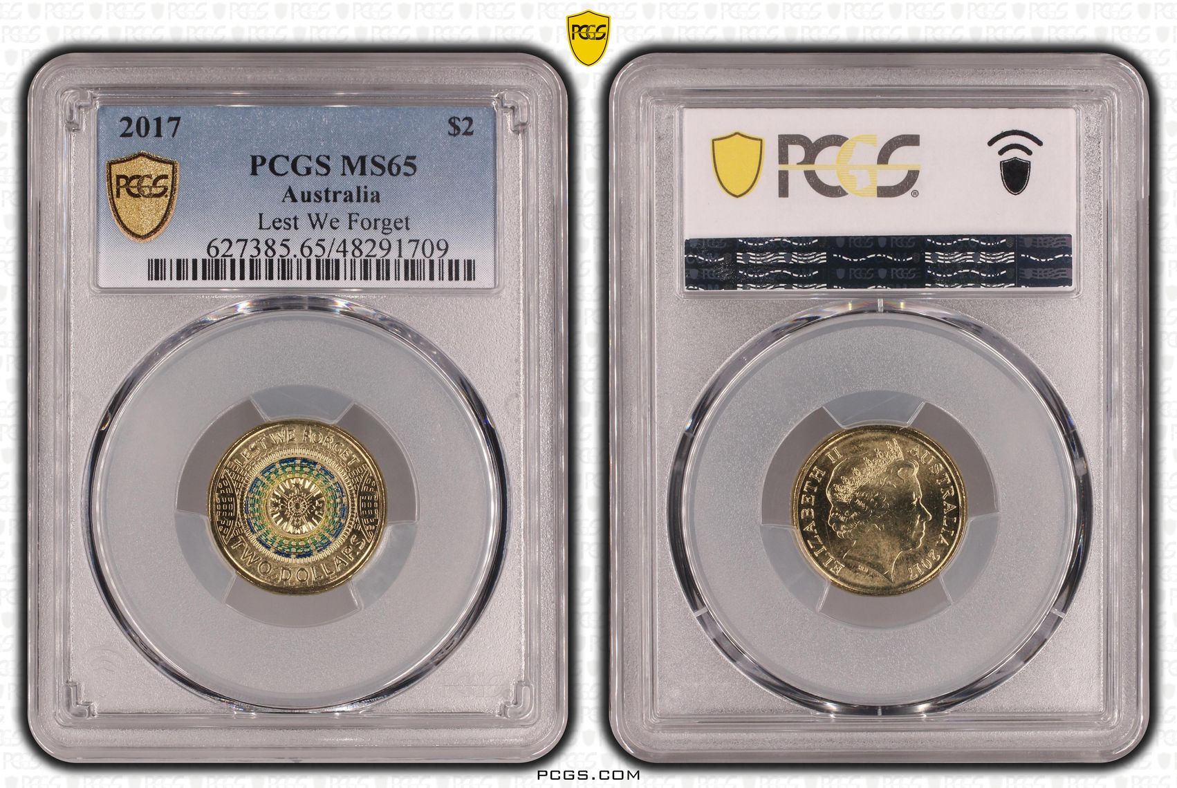 Elizabeth II, Lest We Forget Colorized, Two Dollar, 2017, PCGS MS65