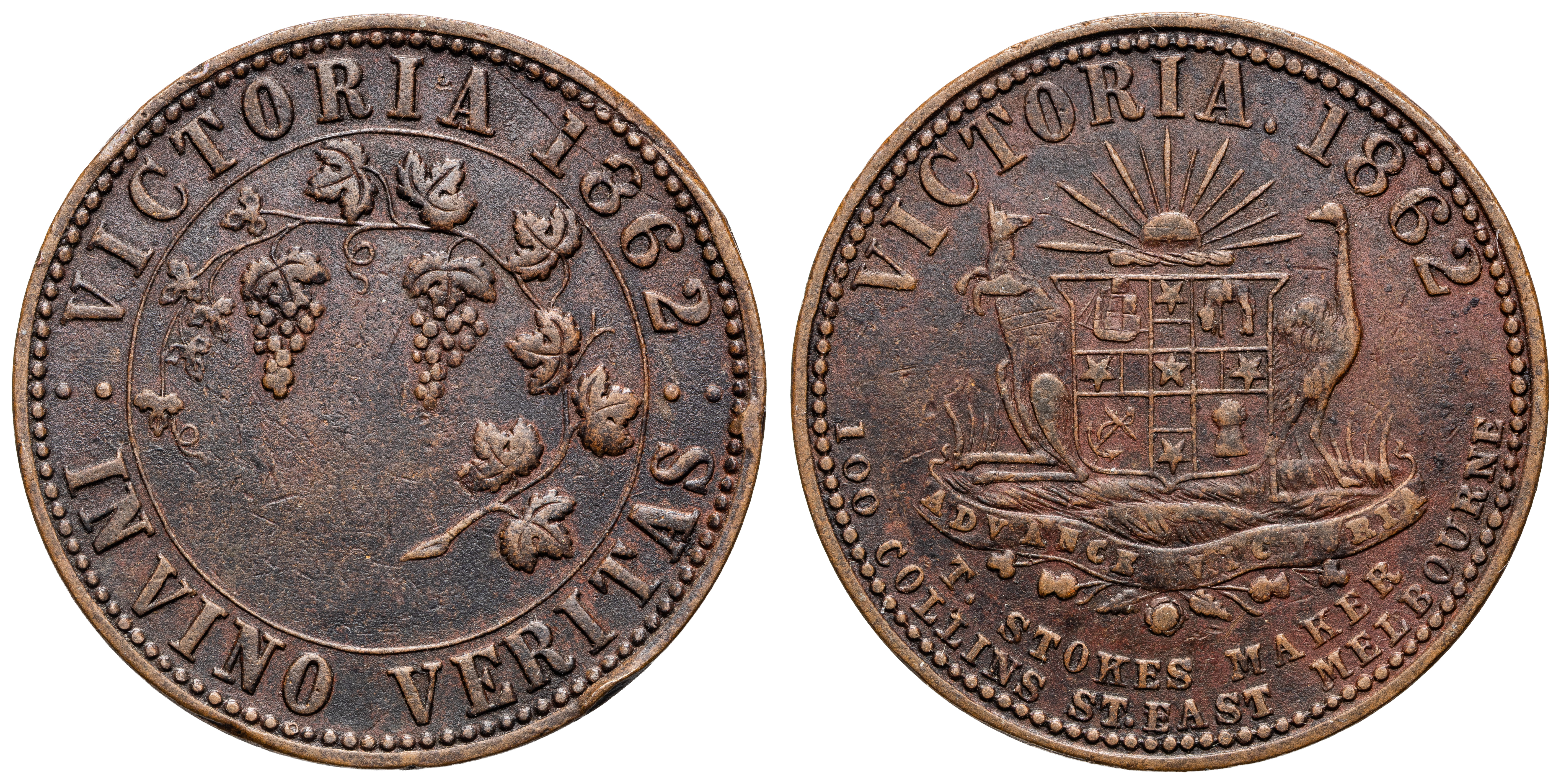 A.268b - Stokes T, Melbourne, VIC, Penny, 1862, VF