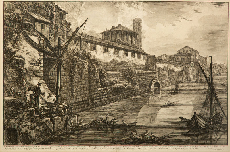 Two Etchings by Giovanni Battista Piranesi (Italian, 1720 - 1778), View along the Via del Corso of the Palazzo dell'Accademia
Image 18 x 27 inches.