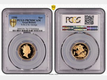1990 ELIZABETH II PROOF GOLD SOVEREIGN PR70 DCAM TOP POP!